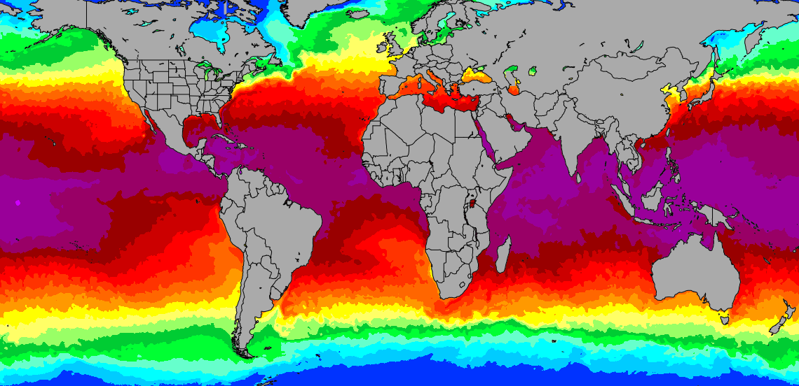 Global water Temperature map 28th Apr 2024