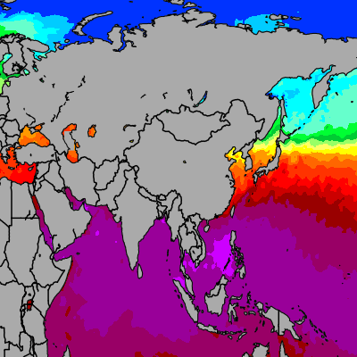 Today Asia sea temperatures